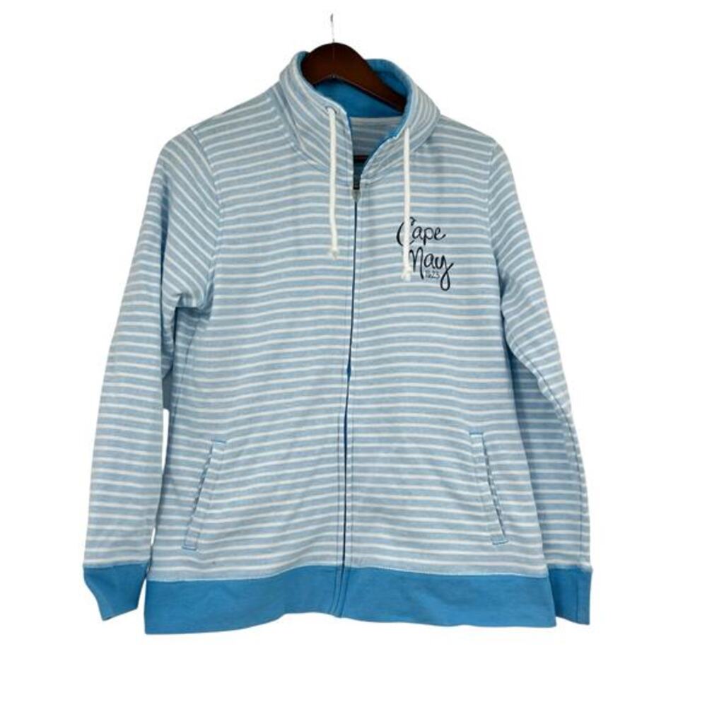 Gear for Sports Cape May NJ blue & white full zip funnel neck sweatshirt large